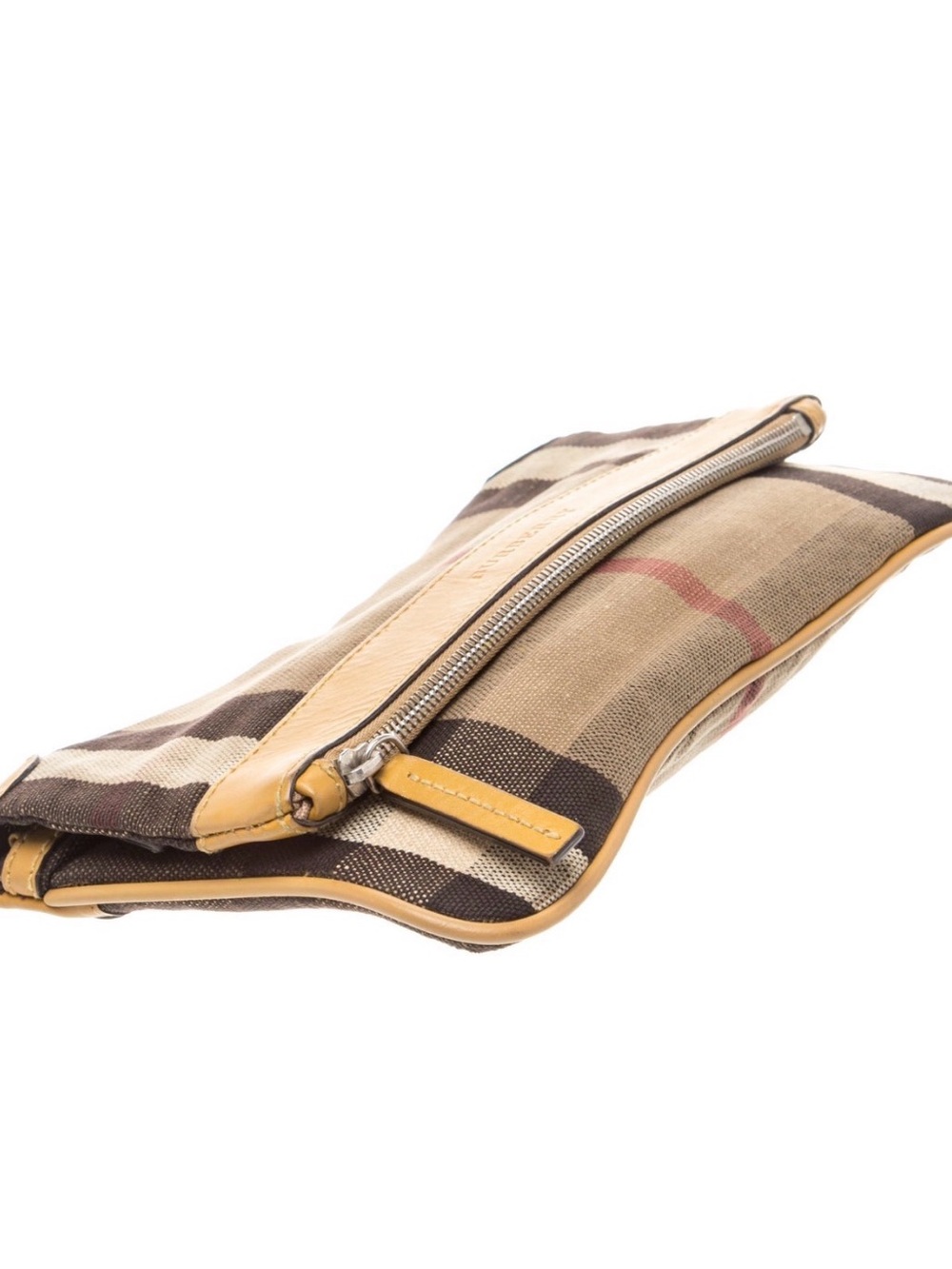 Burberry Tan Plaid Canvas Fold-Over Clutch with Mustard Trim - Picture 5 of 6